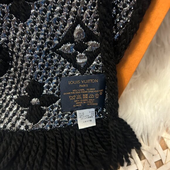 Louis  Vuitton Logomania Shine Scarf In Black and Silver with Box! - Picture 2 of 6